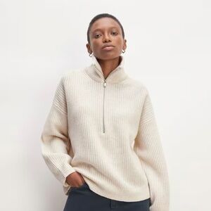 Everlane Heathered Oat Felted Merino Half-Zip Sweater - Size Small